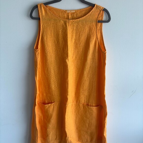 NWT Becasa Boardwalk Linen Sleeveless Front Pocket Mini Dress Sail Orange Medium - Picture 1 of 5